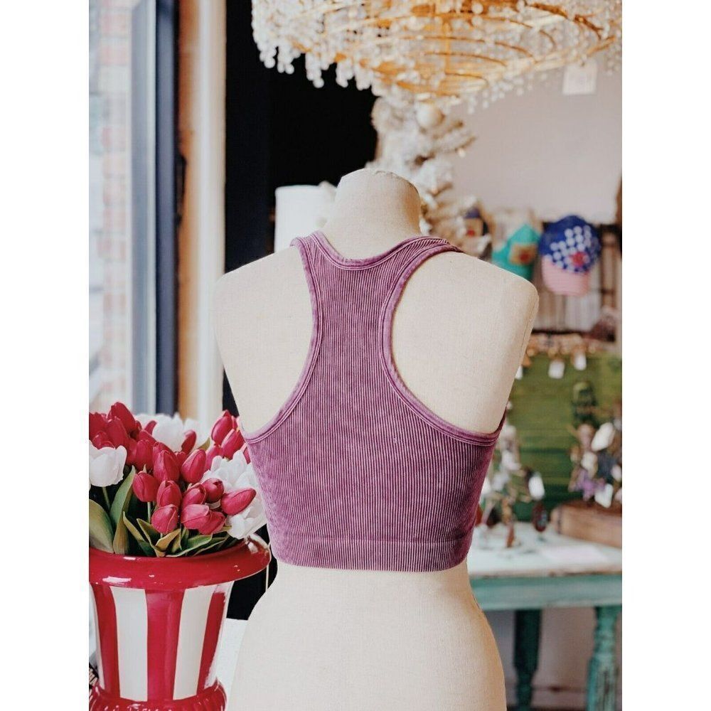Zenana Not Your Basic Racerback Cropped Tank Top in Eggplant NTW-6128X - Picture 5 of 8